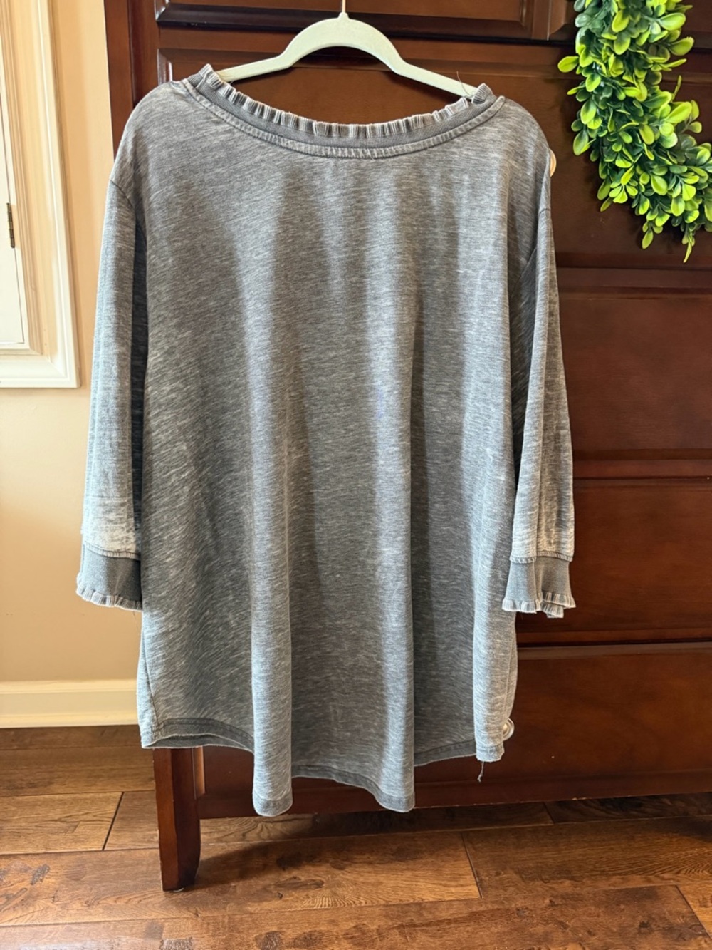 Jane and Delancey Soft Grey Ruffle-Trim Pullover - Picture 2 of 5